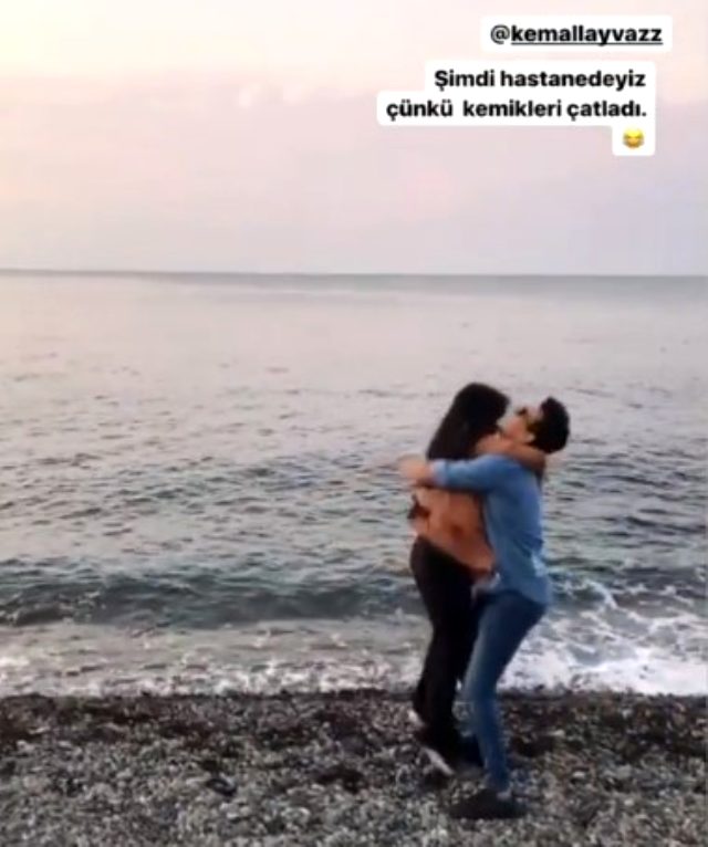 Hanife Gürdal sahilde sevgilisinin kucağına atladı