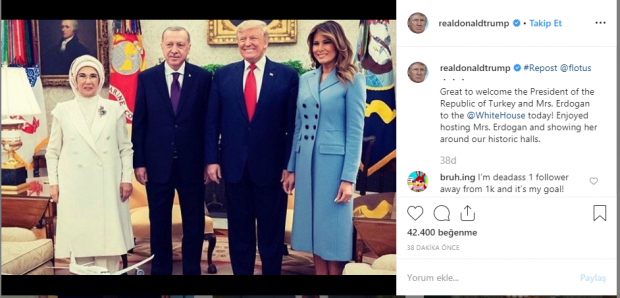 Trump'dan Instagram'da Erdoğan paylaşımı