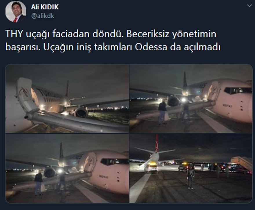 Türk Hava Yolları uçağı toprak zemine indi