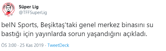 Bein Sports'tu su bastı! Yayın durdu