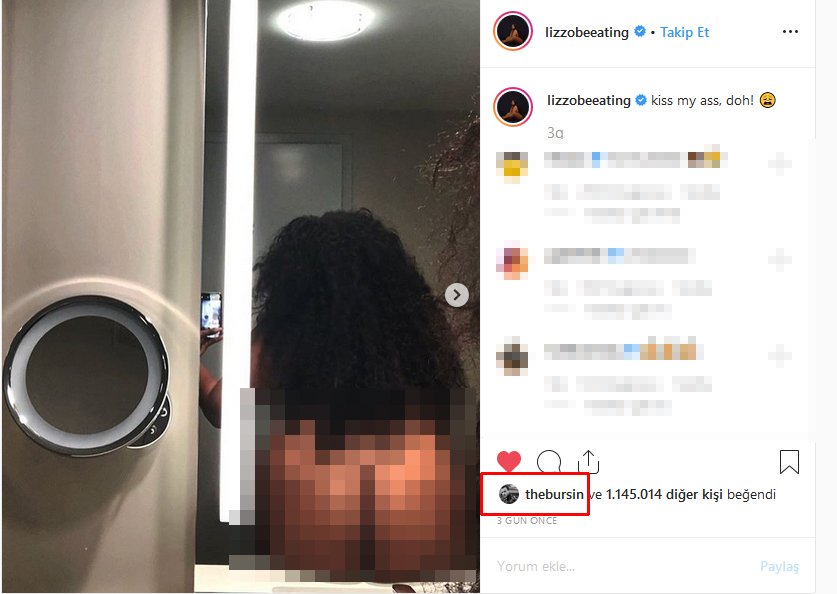 Ünlü şarkıcı Lizzo poposunu gösterdi Kerem Bursin ise like'ladı