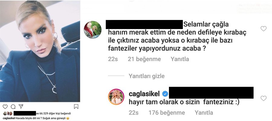 Çağla Şıkel’e takipçisinden kırbaç sorusu