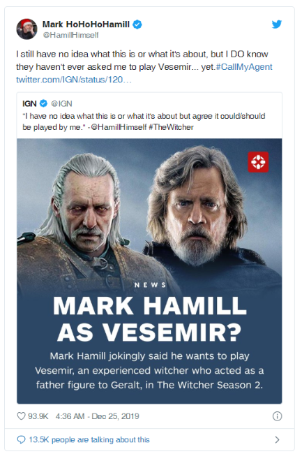 Star Wars'ın efsanesi,The Witcher'ın 2. sezonunda yer almak istiyor