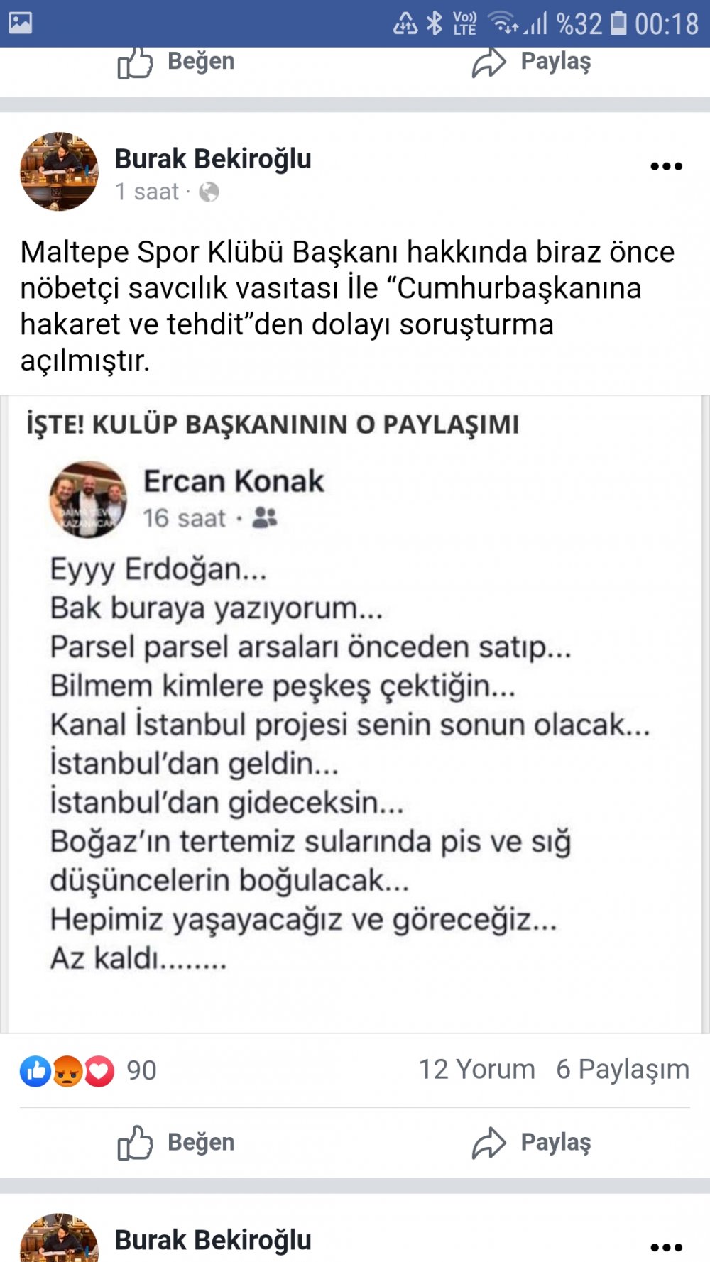 Maltepe Spor Başkanı'na Cumhurbaşkanı Erdoğan'a hakaretten gözaltı!