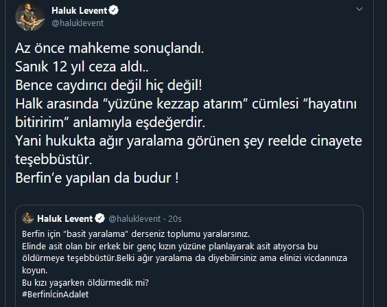 Berfin Özek’in davası sonuçlandı ilk tepki ise Haluk Levent'ten geldi