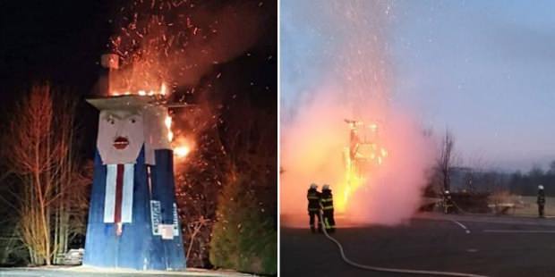 ABD Başkanı Donald Trump'ın heykelini ateşe verdiler