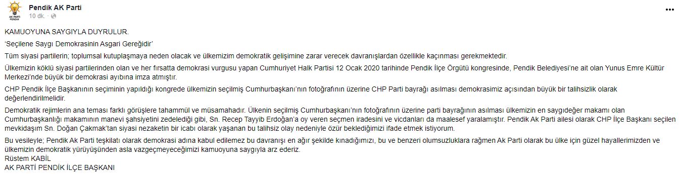 CHP Pendik ilçe kongresindeki skandal görüntüye ilişkin AK Parti Pendik'ten açıklama