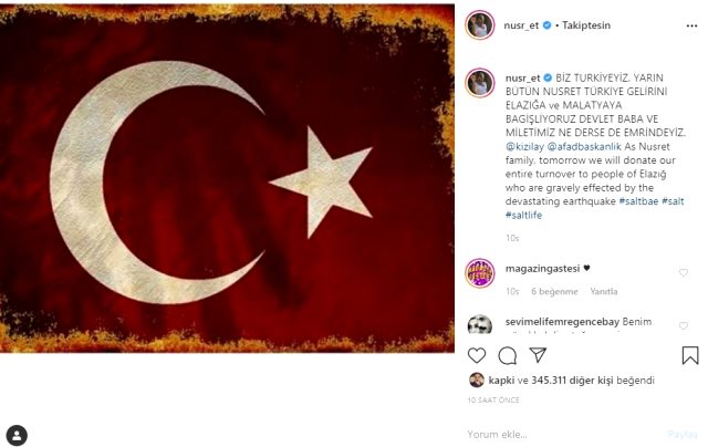 Nusret'ten dev bağış! 5 restoranının günlük gelirini Elazığ'a bağışladı