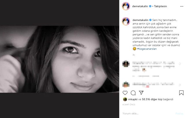 Demet Akalın'dan duygulandıran Özgecan Aslan paylaşımı