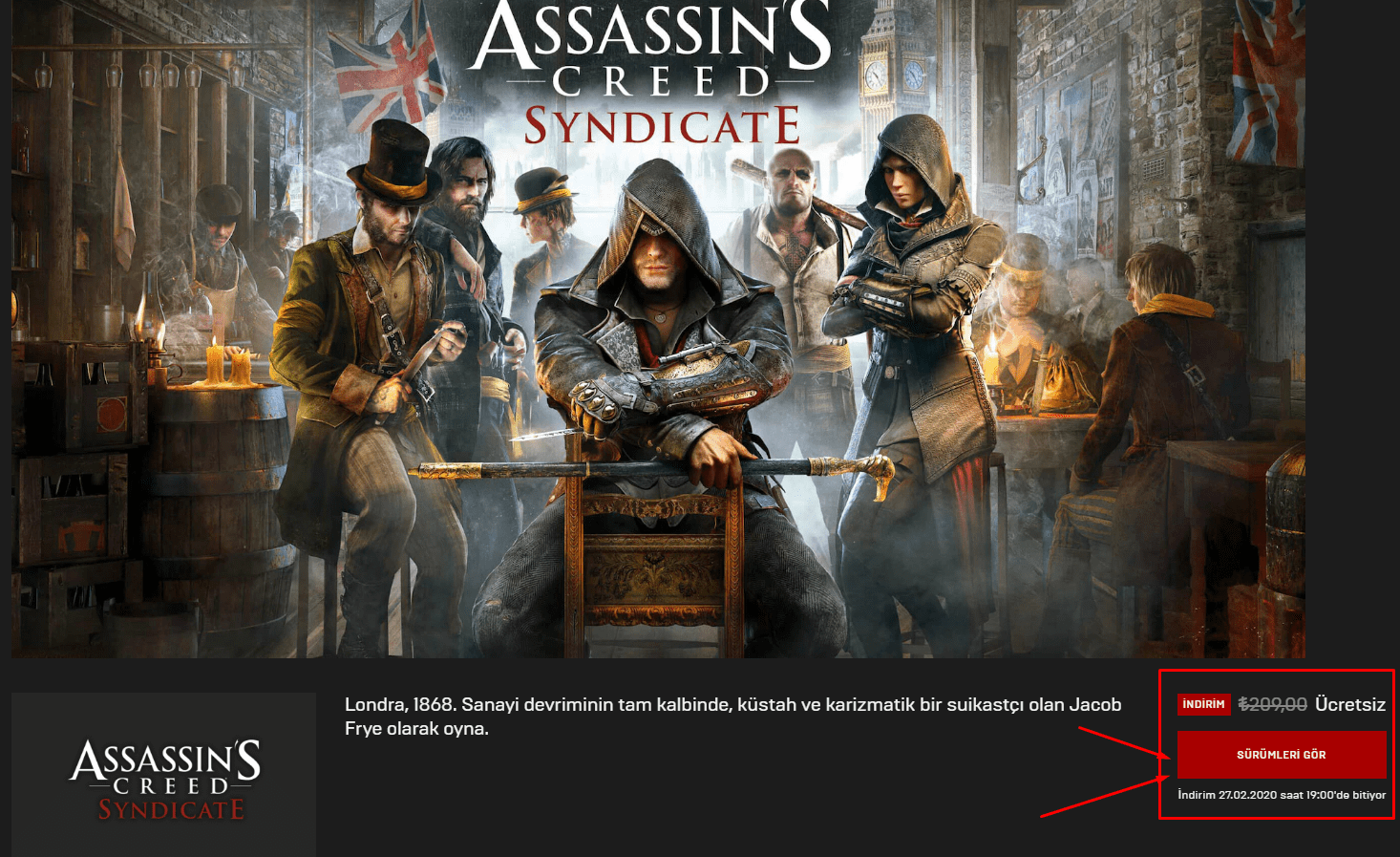 Epic Games'te patron çıldırdı: Assassin’s Creed Syndicate kalıcı olarak ücretsiz!