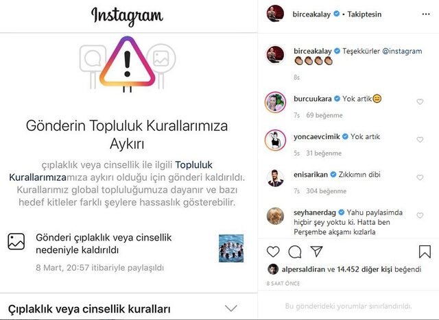 Birce Akalay’ın fotoğrafı Instgram tarafından kaldırıldı