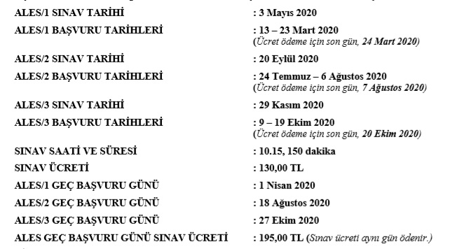 ALES/1 2020 Başvuru Kılavuzu ÖSYM tarafından yayımlandı