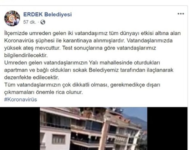 Balıkesir'in Erdek ilçesinde koronavirüs paniği! Umreden dönen çift gözlem altında