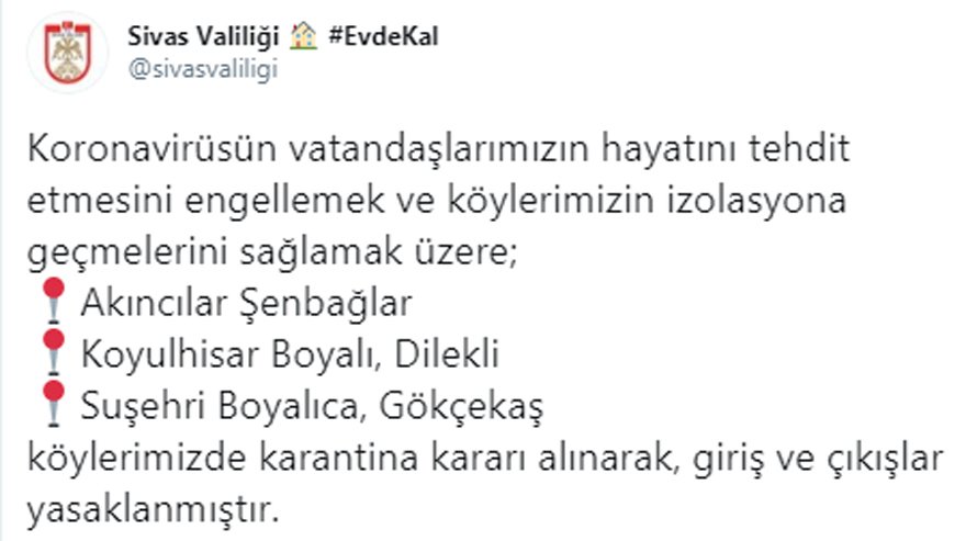 6 köy daha karantinada! Giriş-çıkışlar yasaklandı