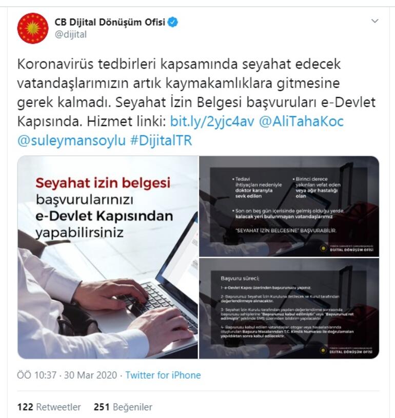 İçişleri bakanlığı seyahat izin belgesi e başvuru