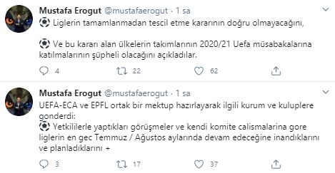 Avrupa Kulüpler Birliği ve Avrupa Profesyonel Futbol Ligleri'nden kulüplere mektup