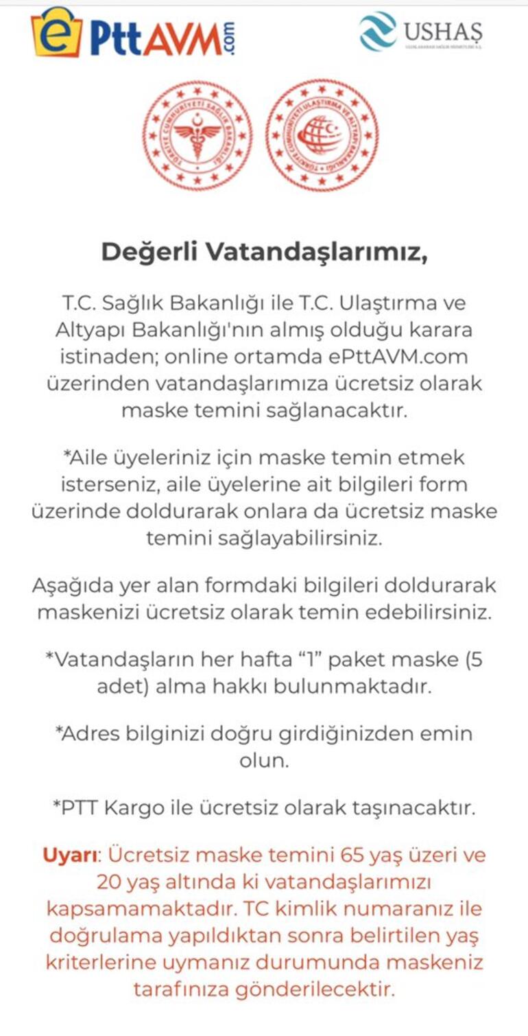 PTT ücretsiz maske başvurusu nasıl yapılır? Ücretsiz maske şartları