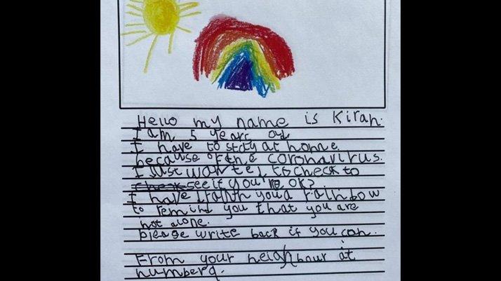 5 yaşındaki kız, 93 yaşındaki komşusunun sağlığından endişe duyarak mektup yazdı