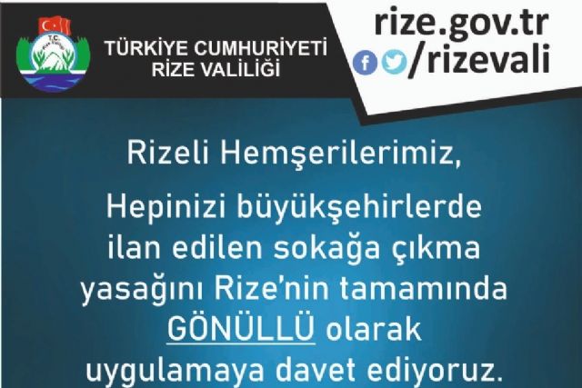 Rize Valiliğinden '48 saat gönüllü sokağa çıkmama' çağrısı