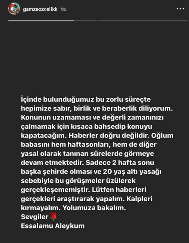 Oğlu ile görüşemediği haberlerine Gamze Özçelik'ten açıklama