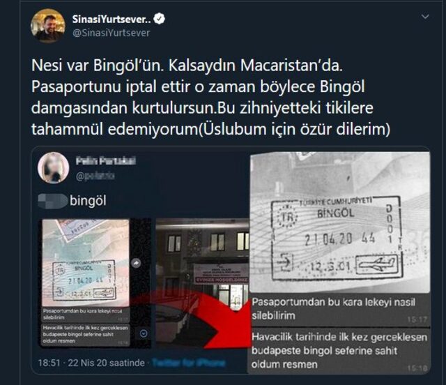 Şinasi Yurtsever'den sosyal medya kullanıcısına sert cevap