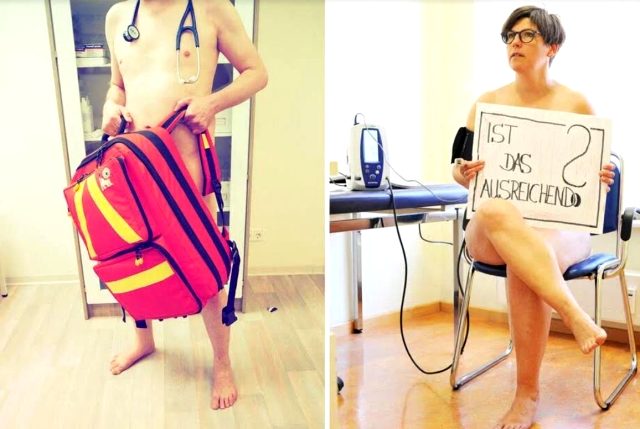 Virüs için malzeme ve koruyucu giysi verilmeyen doktorlardan çıplak protesto!