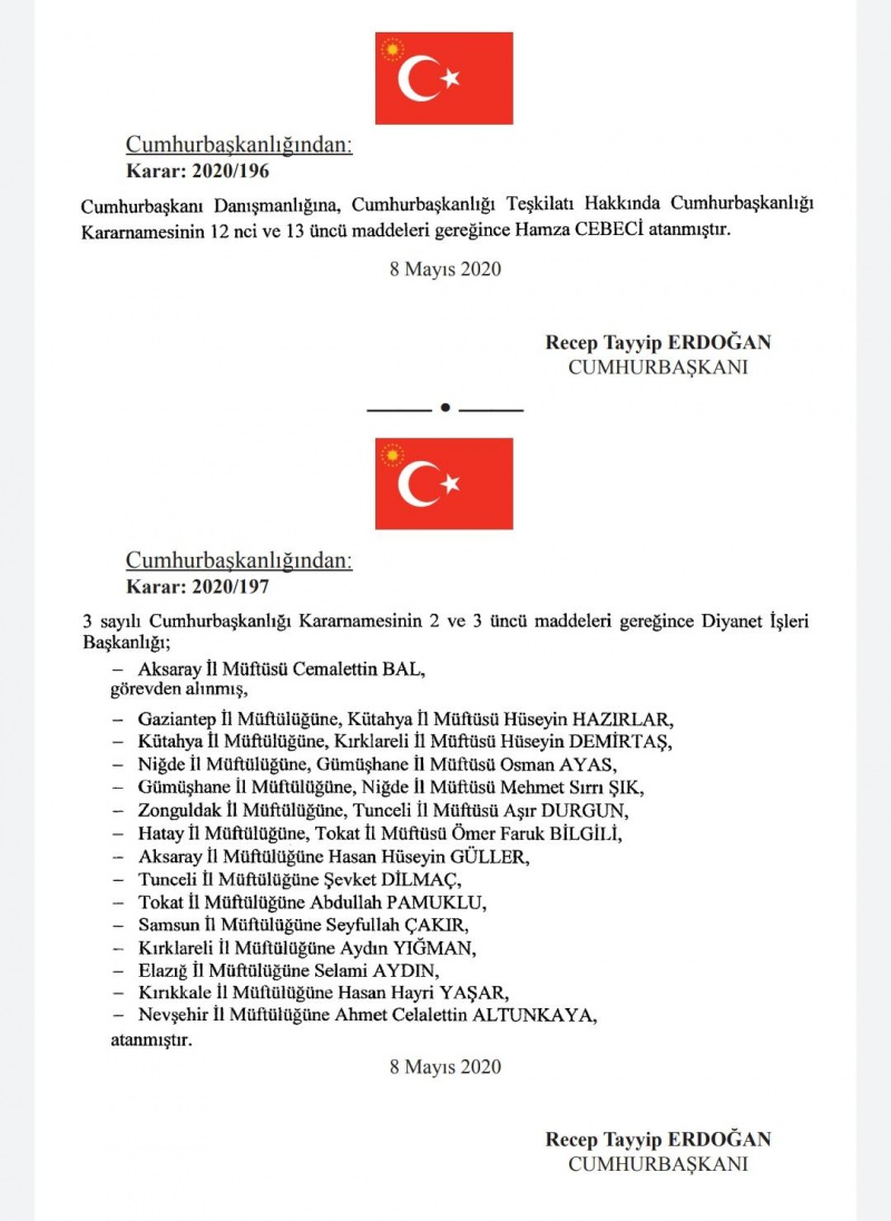 Resmi Gazete'de yayımlanan karara göre 14 il müftülüğüne atama yapıldı