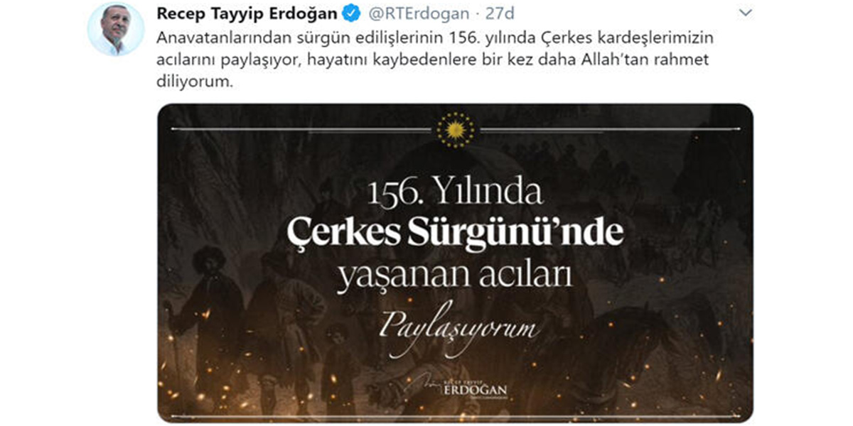 Cumhurbaşkanı Erdoğan’dan Çerkes sürgünü paylaşımı