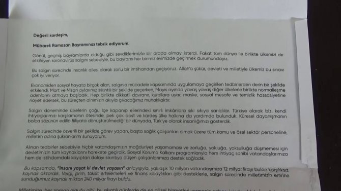 Cumhurbaşkanı Recep Tayyip Erdoğan’dan evlere mektup