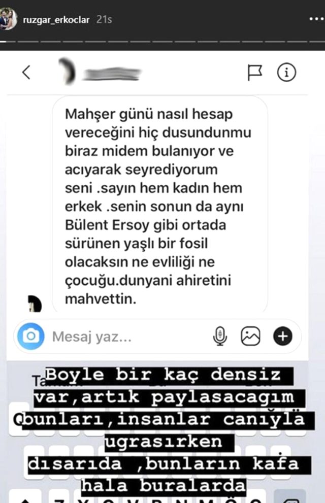 Rüzgar Erkoçlar ahiretini mahvettin diyen takipçisini ifşaladı