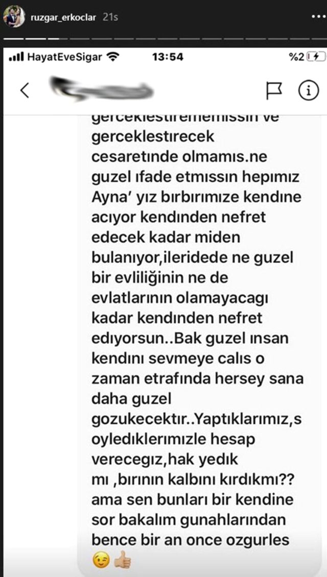 Rüzgar Erkoçlar ahiretini mahvettin diyen takipçisini ifşaladı