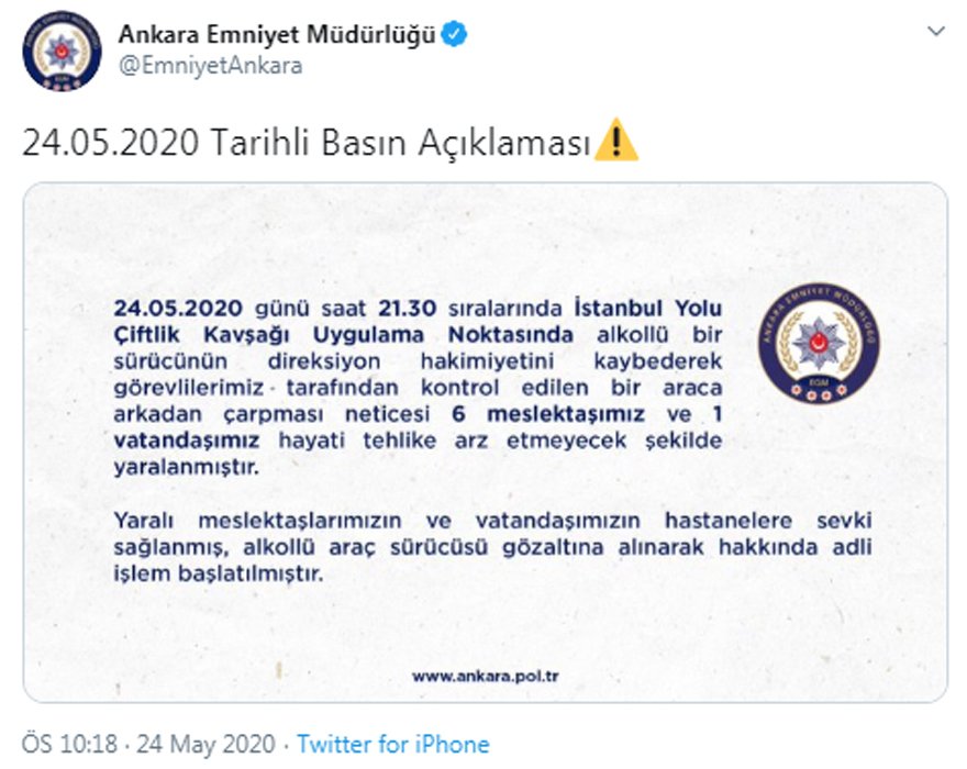 Ankara’da kaza: 5’i polis 6 yaralı!