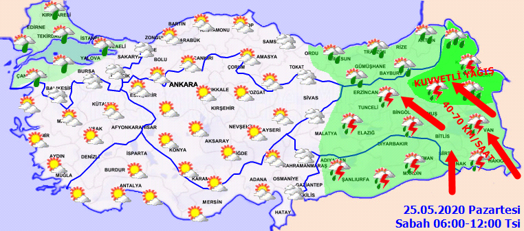 Meteoroloji saat verip o bölgelerimiz için sağanak yağış uyarısı yaptı