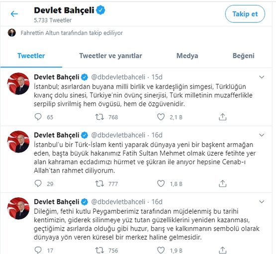 Bahçeli: İstanbul Türklüğün iftihar vesikasıdır