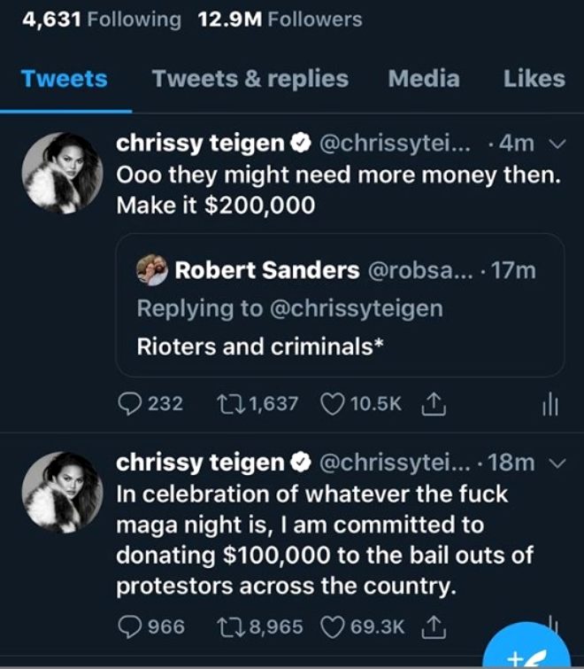Chrissy Teigen tutuklanan protestocular için 200 bin dolar bağışladı