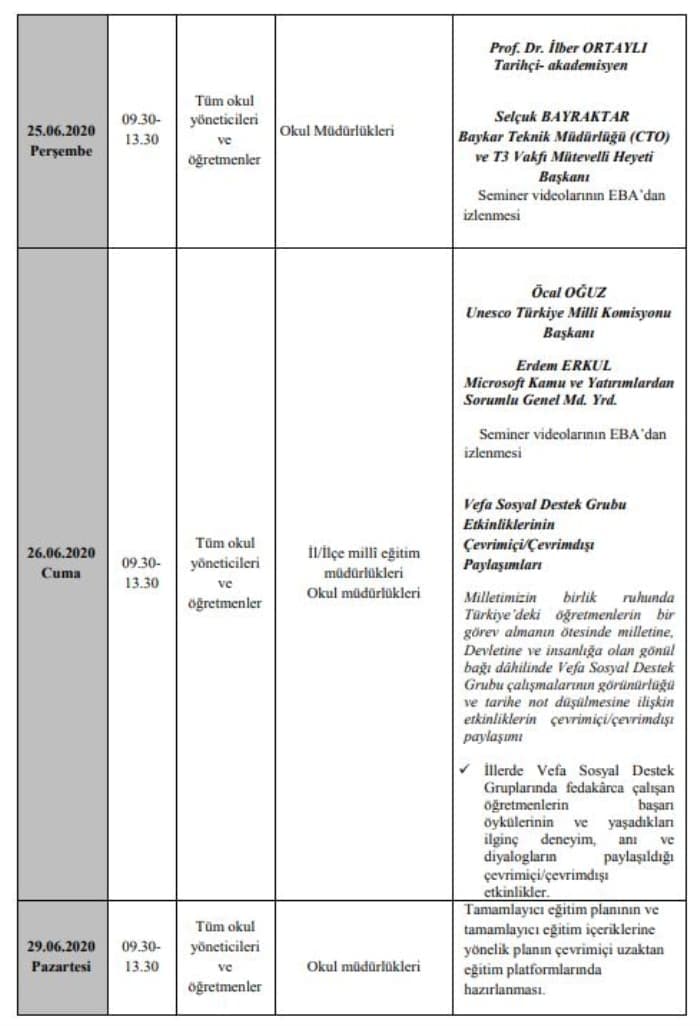 Öğretmen seminerleri ne zaman?