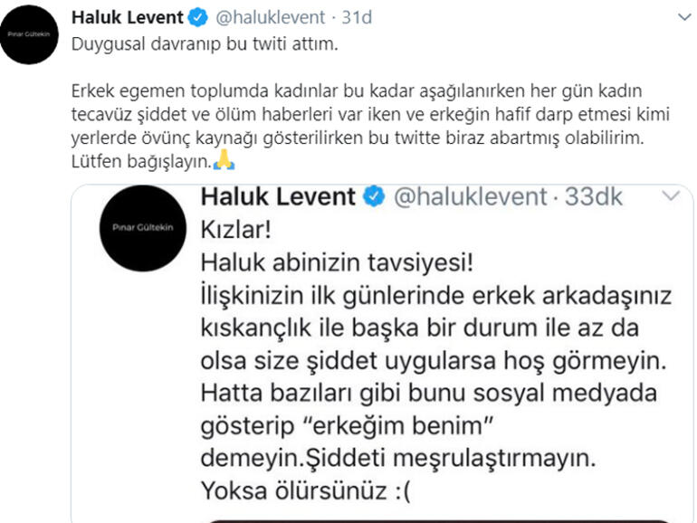 Haluk Levent'in Pınar Gültekin paylaşımı tepki topladı!