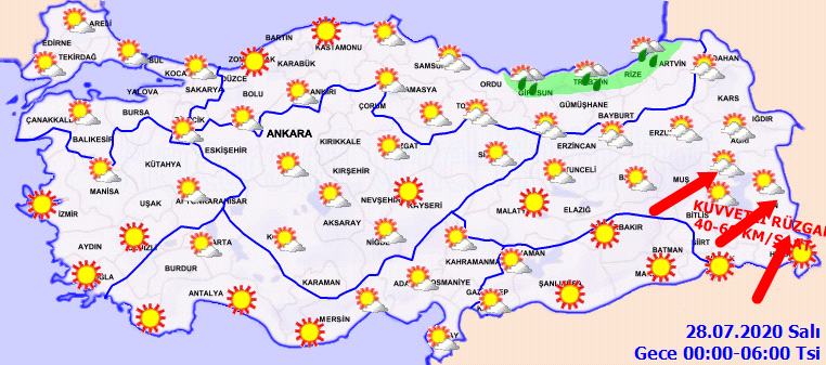 Meteoroloji o bölgelerimiz için rüzgar ve sağanak uyarısı yaptı
