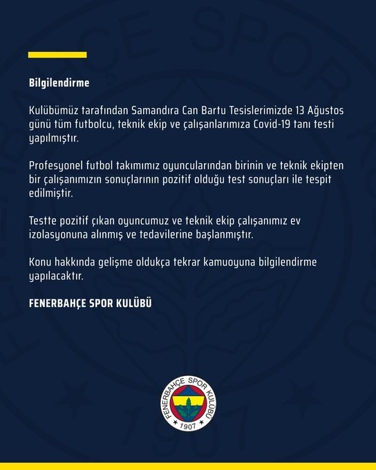 Fenerbahçe'de korona şoku!