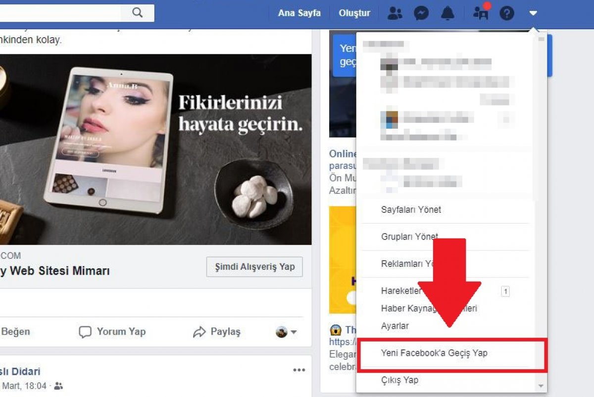 Facebook yeni tasarıma geçme 2020