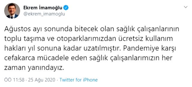 İmamoğlu'ndan sağlık çalışanlarına müjde: Yıl sonuna kadar uzatıldı
