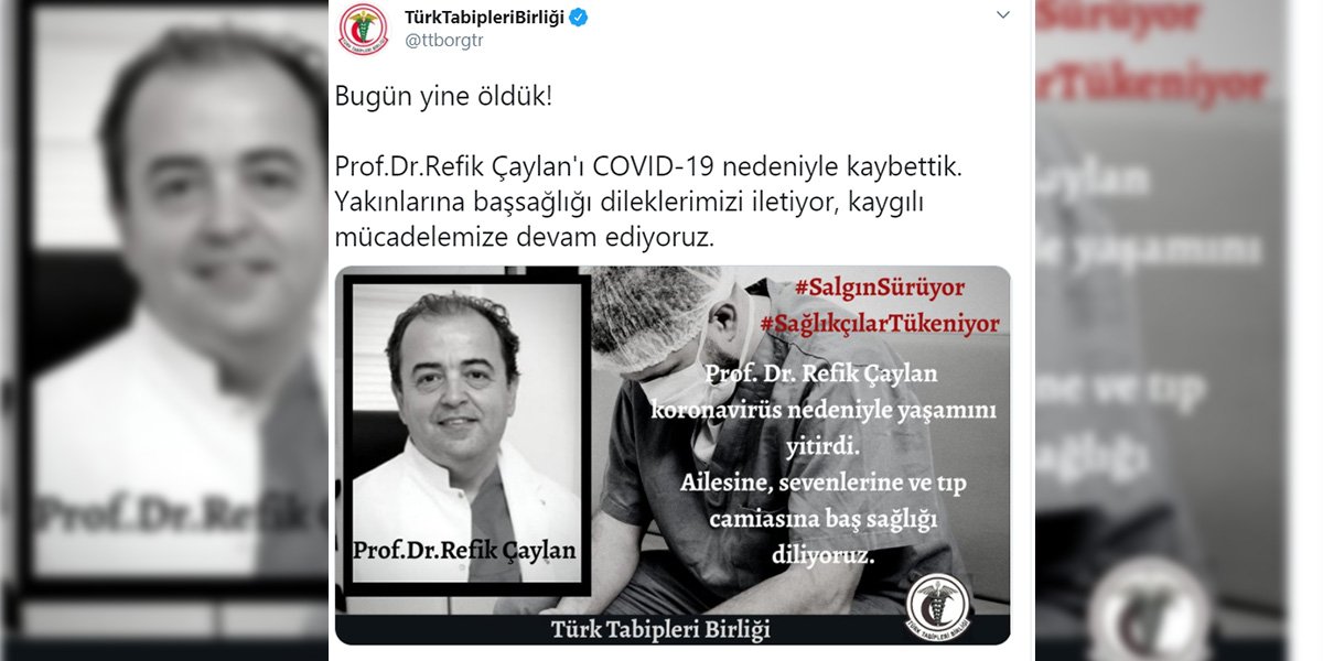 Bir sağlık çalışanı daha kovid-19'a yenik düştü