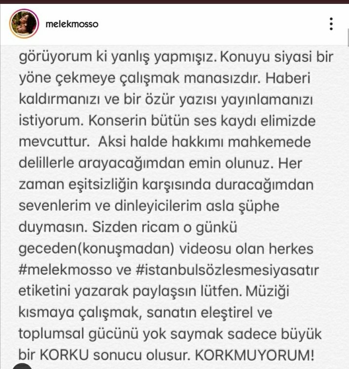 Melek Mosso 'İstanbul Sözleşmesi yaşatır' dedi, sahneden indirildi