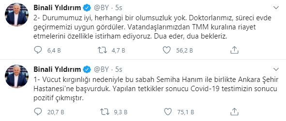 Erdoğan'dan Binali Yıldırım'a 'geçmiş olsun' mesajı