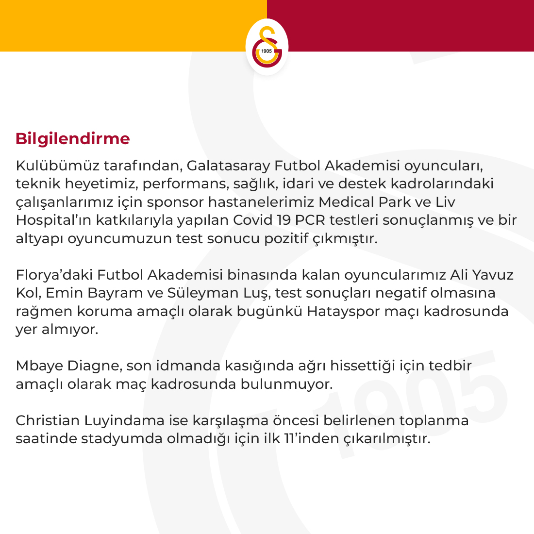 Galatasaray'da bir futbolcunun Kovid-19 testi pozitif!