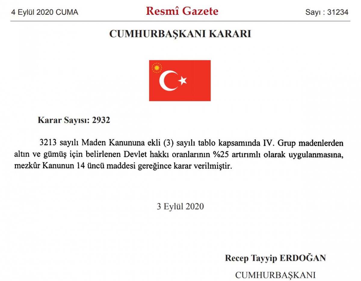 Altın ve Gümüşte devlet hakkı oranı yüzde 25 arttı