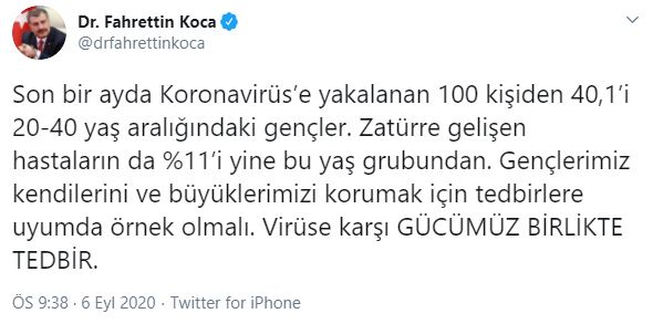 Bakan Koca'dan gençlere Kovid-19 uyarısı!