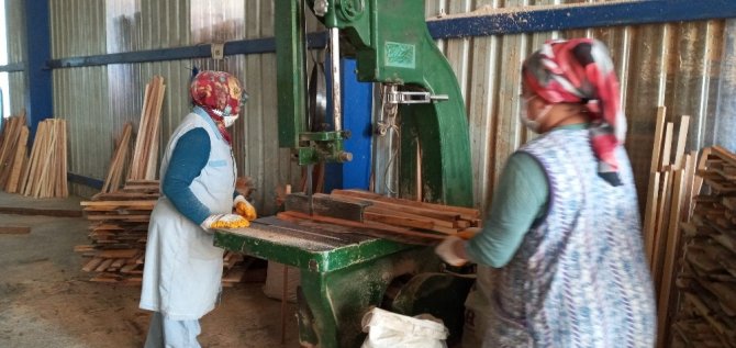 Karabük'ün Yenice ilçesinde Kereste fabrikasında çalışan kadınlar ekmeğini taştan çıkartıyor