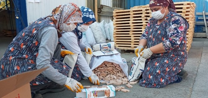 Karabük'ün Yenice ilçesinde Kereste fabrikasında çalışan kadınlar ekmeğini taştan çıkartıyor