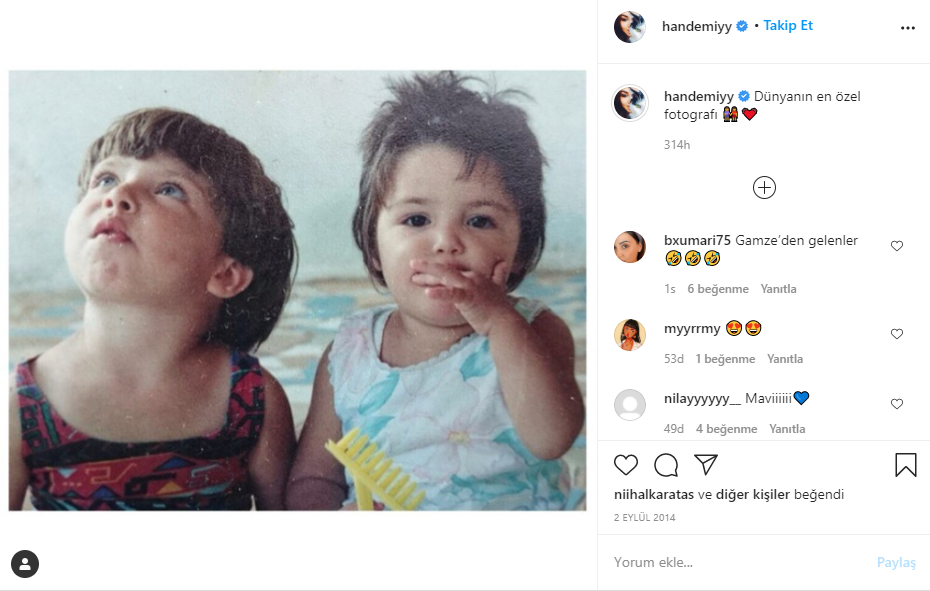 Gamze Erçel, sosyal medyadan Hande Erçel'in çocukluk fotoğrafını yayınladı!